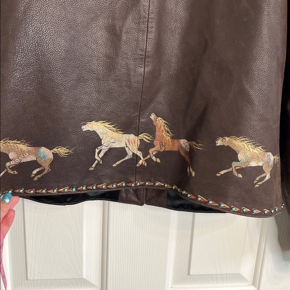Patricia Wolf brown leather horses jacket turquoise stone details women’s large - Picture 12 of 12
